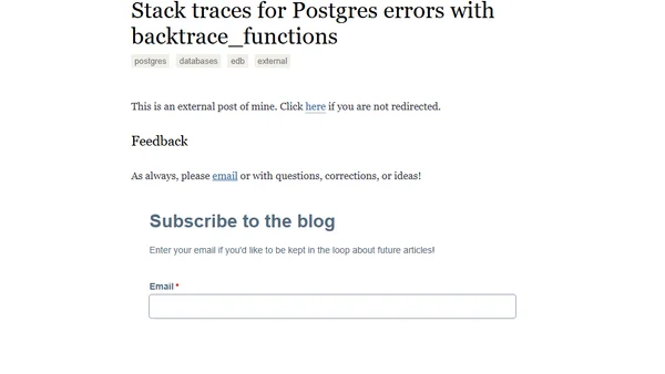 Stack traces for Postgres errors with backtrace_functions