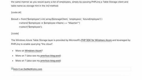Query the cloud with PHP (PHPLinq and Windows Azure)