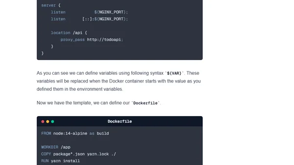 Nginx 1.19 supports environment variables and templates in Docker