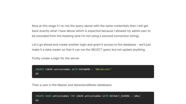 Azure SQL Database - Dynamic Data Masking Walkthrough