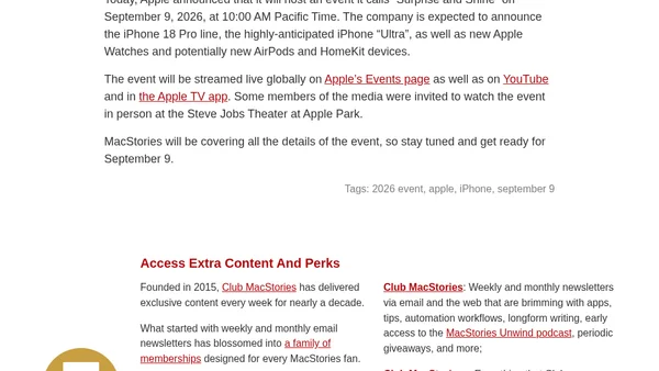 Apple Announces September 9 Surprise and Shine Event