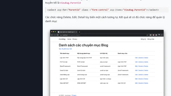 (ASP.NET Core MVC) Xây dựng ứng dụng mẫu - Danh mục của Blog (phần 1)