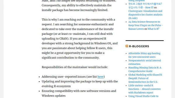 Seeking a New Maintainer for the Popular R Package installr