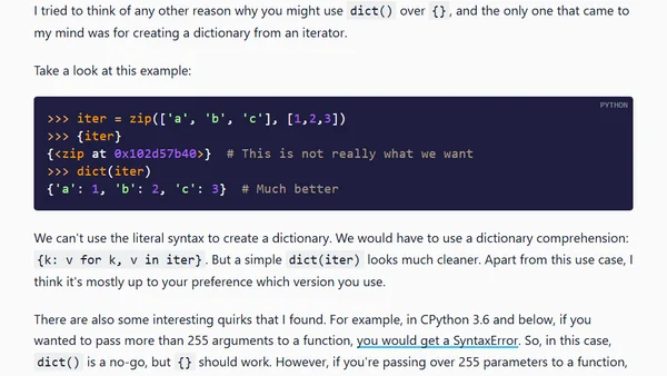 dict() vs. {}