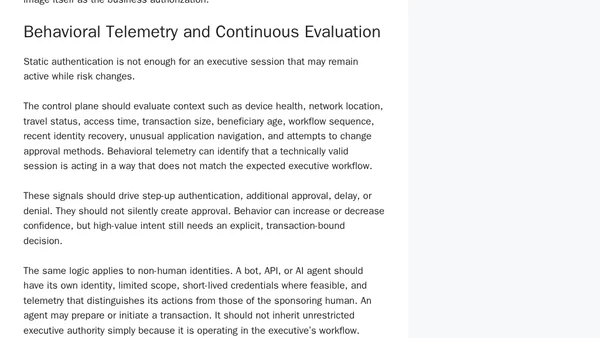 The Executive Identity Control Plane: Why Voice, Video, and Email Are No Longer Approval Channels