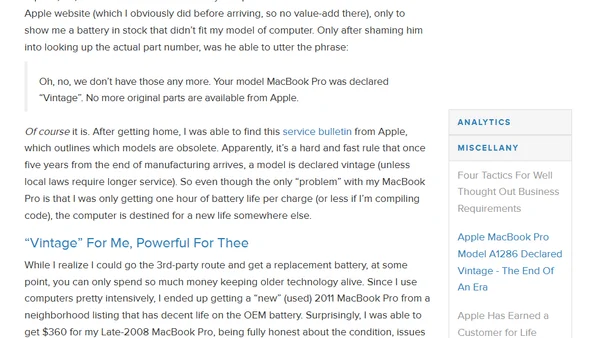 Apple MacBook Pro Model A1286 Declared Vintage - The End Of An Era