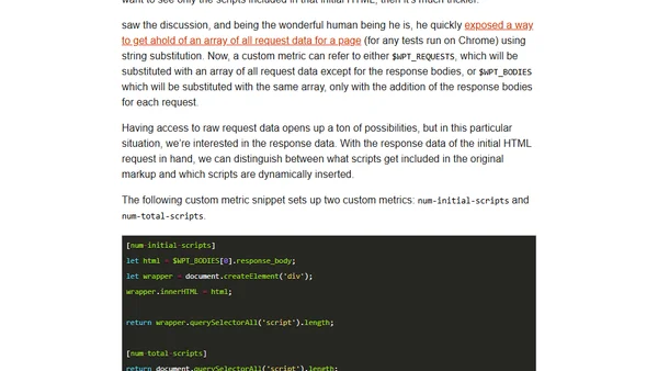 WebPageTest Custom Metrics with Request Data