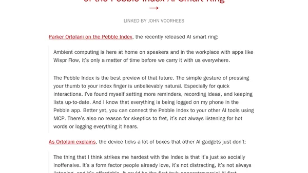 Parker Ortolani’s First Impressions of the Pebble Index AI Smart Ring