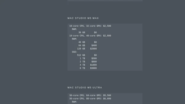 ★ Memory and Storage Configurations and Pricing for the New Mac Minis (M6/M5 Pro) and Mac Studios (M5 Max/M5 Ultra)