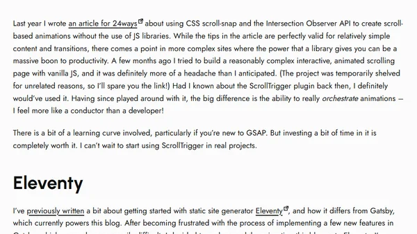 Favourite Things 1: GSAP ScrollTrigger, Eleventy, and more
