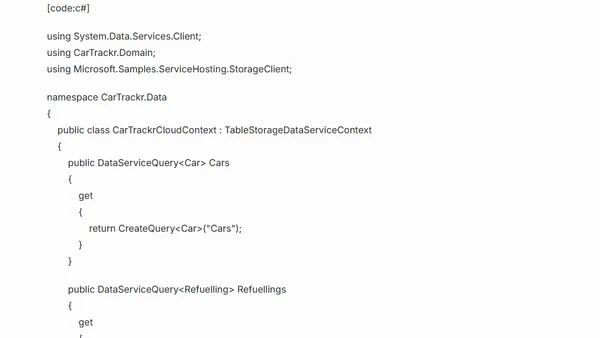 CarTrackr on Windows Azure - Part 3 - Data storage