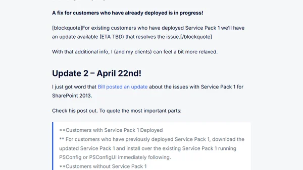 Service Pack 1 for SharePoint 2013 just got put on hold - attention! (Update: Now available again)