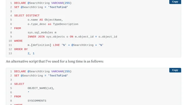 Search Database Object Definitions for Text