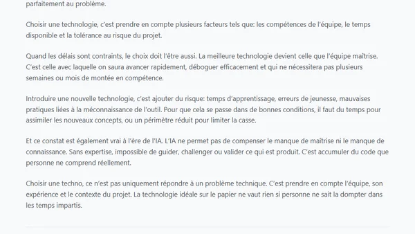 La meilleure technologie, c'est celle que l'équipe maîtrise
