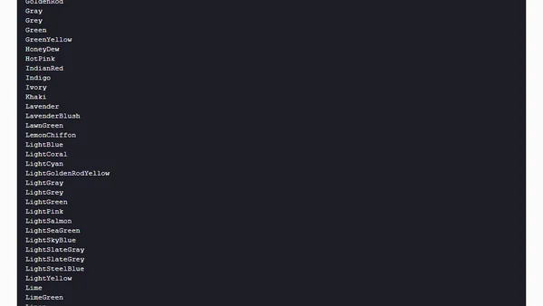 All the CSS Colours