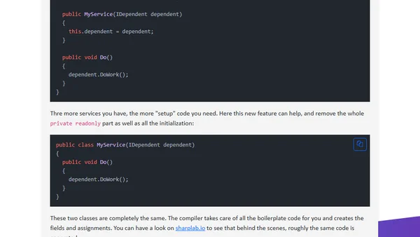 Less boilerplate code with the new primary constructor in C# 12