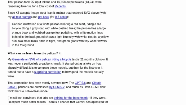 Kimi K3, and what we can still learn from the pelican benchmark