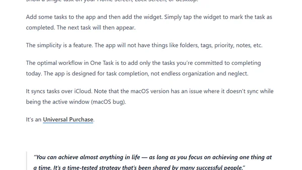 New App: One Task