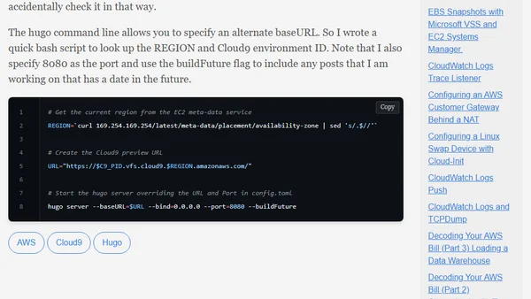 Running Hugo Server in AWS Cloud9 Preview