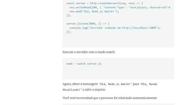 Observe alterações em arquivos com Node.js –watch
