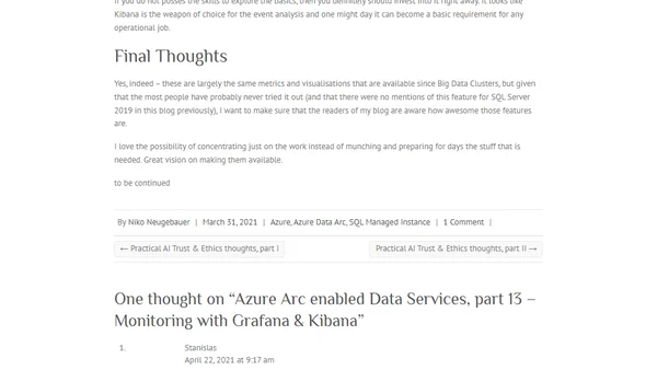 Azure Arc enabled Data Services, part 13 – Monitoring with Grafana & Kibana