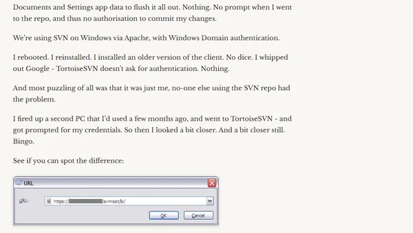 TortoiseSVN doesn't prompt for authentication