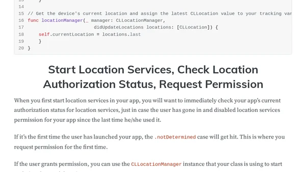 Swift Cheat Sheet for iPhone Location Services Access and Usage