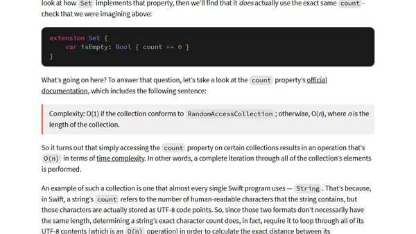 Using count vs isEmpty to check whether a collection contains any elements