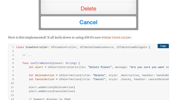 UITableView Swipe to Delete Workflow in Swift