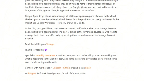 Create a Balance Reminder with Vonage Account API and Google Apps