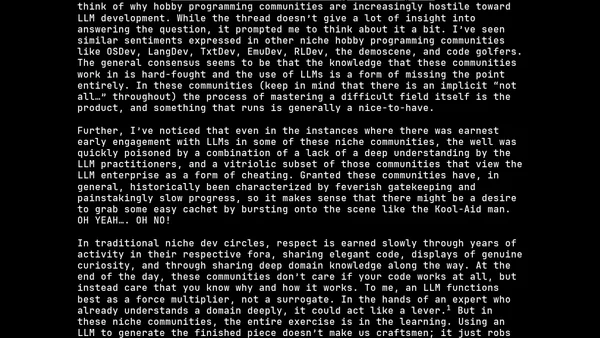 Born Against, or why hobby programming communities are aggressively against LLM usage