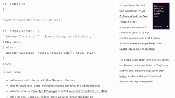 How to Provide a “Random Post” Feature With Eleventy and PHP
