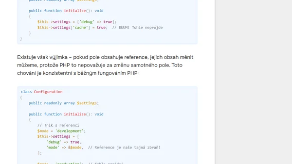 Readonly vlastnosti v PHP a jejich skrytá úskalí