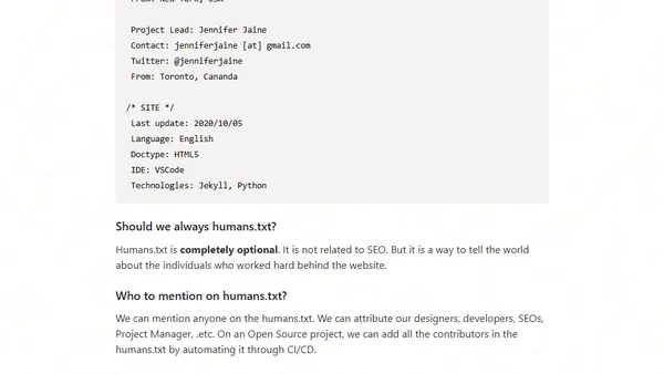 Use Humans.txt to credit your team for a project