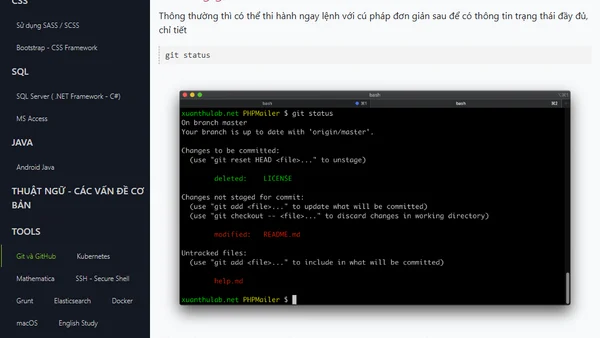 Lệnh git status xem trạng thái của Repo