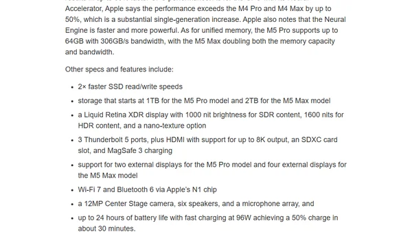 Apple Announces M5 Pro and M5 Max MacBook Pros