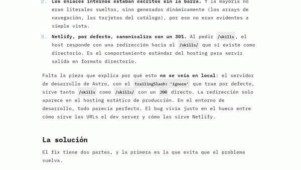 Un 301 en cada clic: la trailing slash que ralentizaba toda la navegación interna