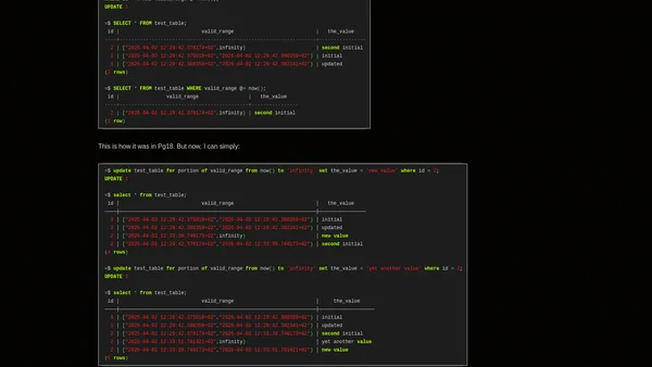 Waiting for PostgreSQL 19 – Add UPDATE/DELETE FOR PORTION OF