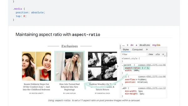 New aspect-ratio CSS property supported in Chromium, Safari Technology Preview, and Firefox Nightly