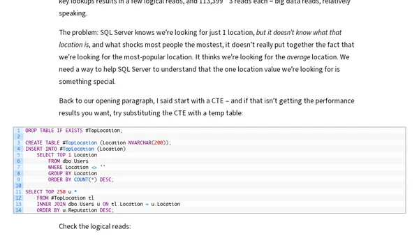When CTEs Don’t Work, Try Temp Tables – #TSQL2sday