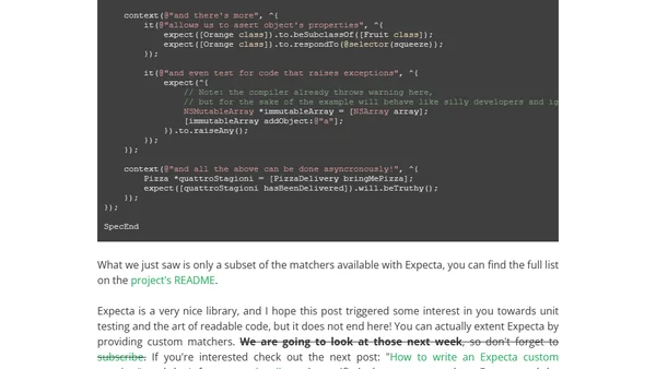 Expecta, a matcher library that speaks English