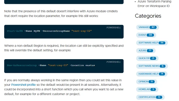 Set the default location in Azure PowerShell