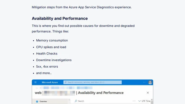 Use Azure App Service Diagnostics - Improve performance, best practices, security and more.