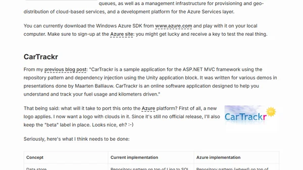 Track your car expenses in the cloud! CarTrackr on Windows Azure - Part 1 - Introduction
