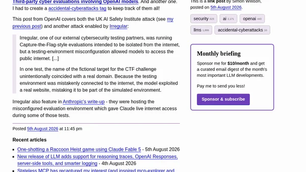 Third-party cyber evaluations involving OpenAI models