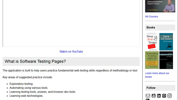 An overview of the Software Test Pages, a dummy practice web testing application