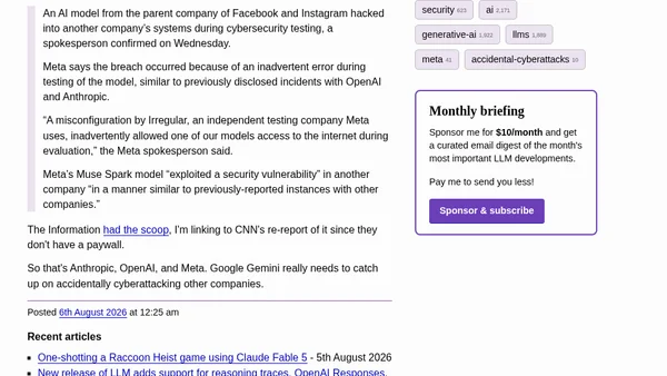 An AI model from Meta also hacked another company during testing