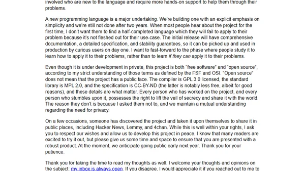 Why am I building a programming language in private?