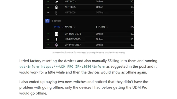 How I fixed my UniFi Devices intermittently showing as offline