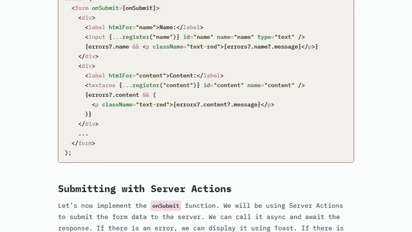 Implementing React Hook Form with Next.js 14 and Server Actions